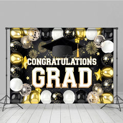 Aperturee - Aperturee Black Silver Gold Balloons Cheers Graduation Backdrop