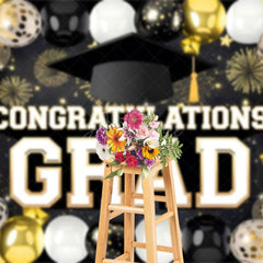 Aperturee - Aperturee Black Silver Gold Balloons Cheers Graduation Backdrop