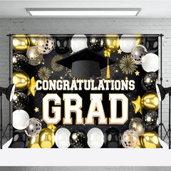 Aperturee - Aperturee Black Silver Gold Balloons Cheers Graduation Backdrop