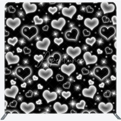 Aperturee - Aperturee Black Silver Heart Tension Fabric Backdrop Y2K Glowing Love Pattern Decoration Retro 2000s Background