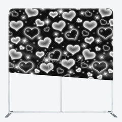 Aperturee - Aperturee Black Silver Heart Tension Fabric Backdrop Y2K Glowing Love Pattern Decoration Retro 2000s Background