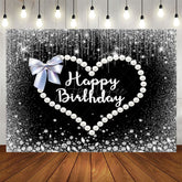 Aperturee - Aperturee Black Silver Pearls Heart Bow Birthday Backdrop