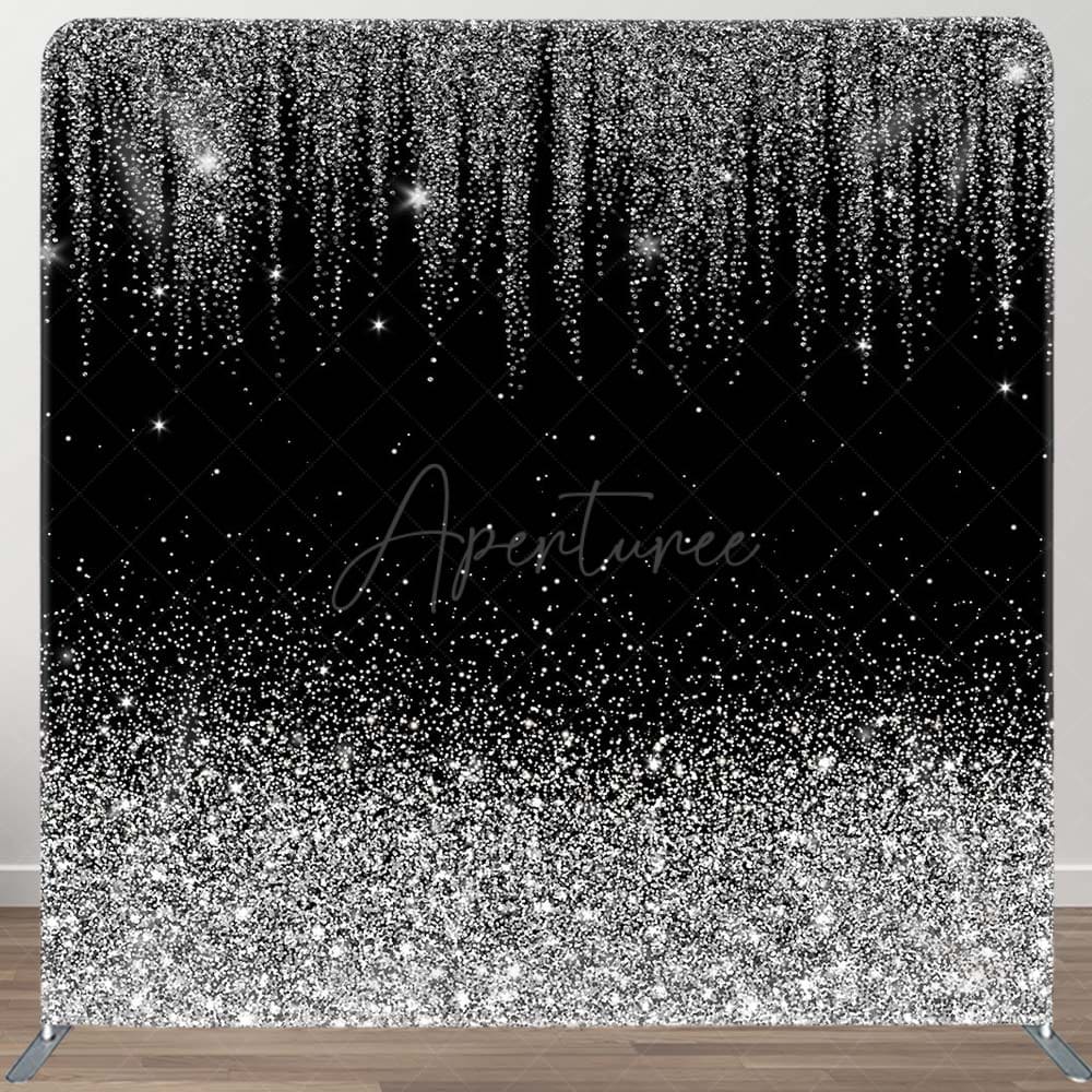 Aperturee - Aperturee Black Silver Sparkle Square Double-Sided Backdrop