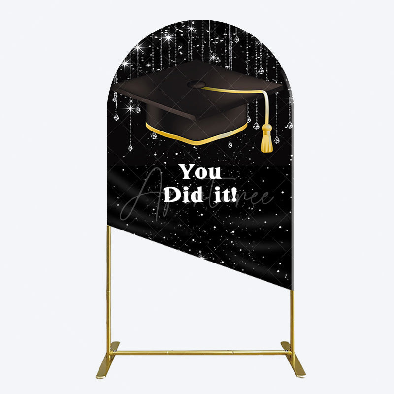 Aperturee - Aperturee Black Silver Sparkle You Did It Grad Arch Backdrop