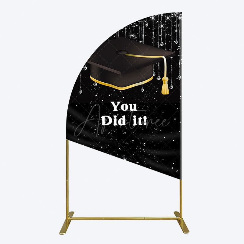 Aperturee - Aperturee Black Silver Sparkle You Did It Grad Half Moon Arch Backdrop