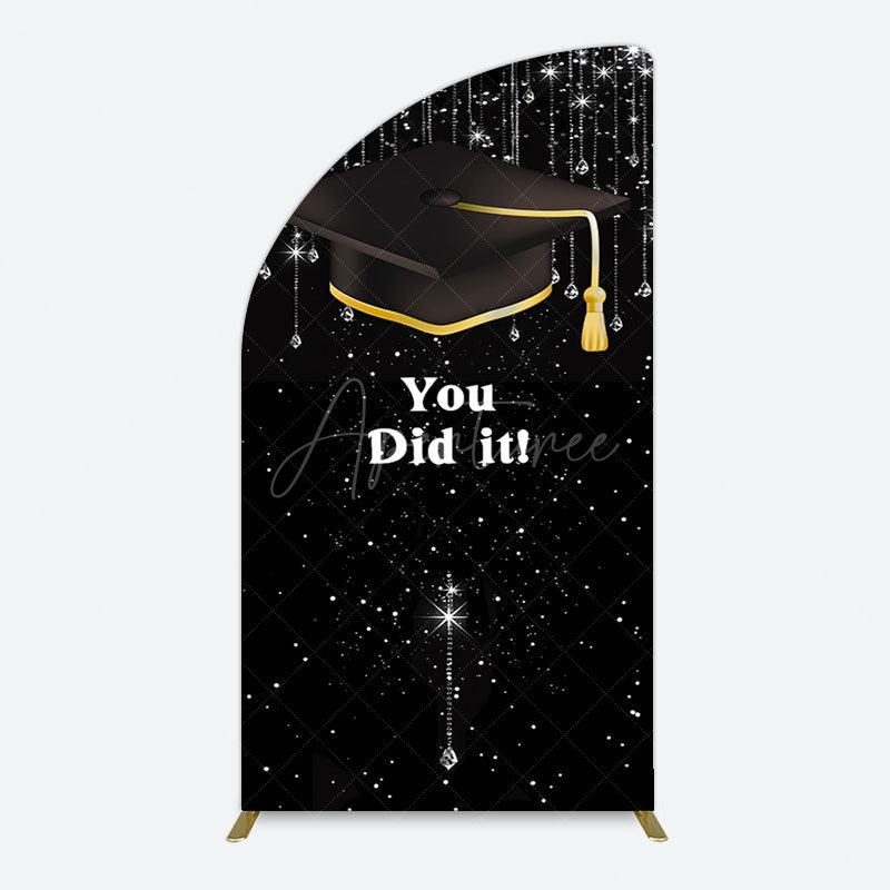 Aperturee - Aperturee Black Silver Sparkle You Did It Grad Half Moon Arch Backdrop
