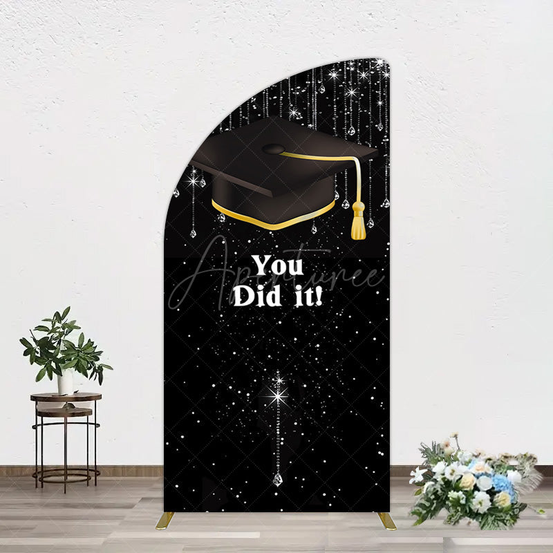Aperturee - Aperturee Black Silver Sparkle You Did It Grad Half Moon Arch Backdrop