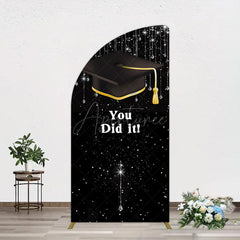 Aperturee - Aperturee Black Silver Sparkle You Did It Grad Half Moon Arch Backdrop