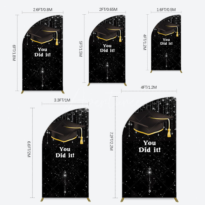 Aperturee - Aperturee Black Silver Sparkle You Did It Grad Half Moon Arch Backdrop