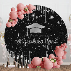 Aperturee - Aperturee Black Silver Starry Round Congrats Grad Backdrop