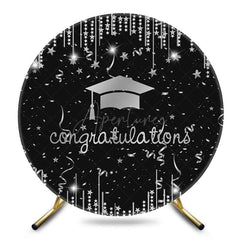 Aperturee - Aperturee Black Silver Starry Round Congrats Grad Backdrop