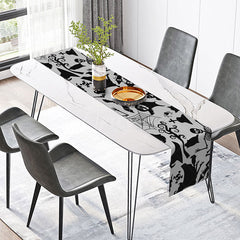 Aperturee - Aperturee Black Skeleton and Witch Halloween Table Runner Spooky Gothic Dining Decor Haunted House Party Decoration