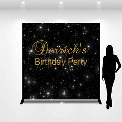 Aperturee - Aperturee Black Sparkle Gold Custom Name Birthday Party Backdrop