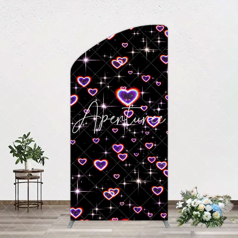 Aperturee - Aperturee Black Sparkle Rainbow Hearts Romantic Arch Backdrop