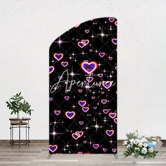Aperturee - Aperturee Black Sparkle Rainbow Hearts Romantic Arch Backdrop
