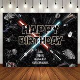 Aperturee - Aperturee Black Sparkle Star Galaxy War Happy Birthday Backdrop