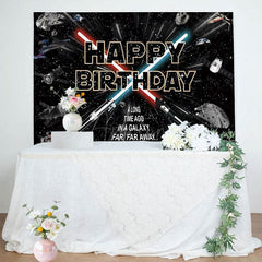 Aperturee - Aperturee Black Sparkle Star Galaxy War Happy Birthday Backdrop