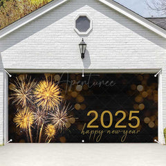 Aperturee - Aperturee Black Sparks Bokeh 2025 New Year Garage Door Banner