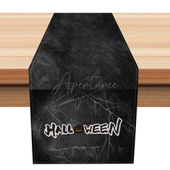 Aperturee - Aperturee Black Spider Halloween Party Table Runner Spooky Textured Web Design Gothic Dining or Haunted House Decor