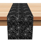 Aperturee - Aperturee Black Spider Web Halloween Table Runner Full Cobweb Pattern for a Spooky Vibe Gothic Dining Room Decoration