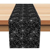 Aperturee - Aperturee Black Spider Web Halloween Theme Table Runner Full Cobweb Pattern Spooky Gothic Dining or Party Decoration