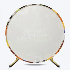 Aperturee - Aperturee Black Sports Ball Happy Birthday Round Backdrop featuring Soccer Football and Basketball Party Decor