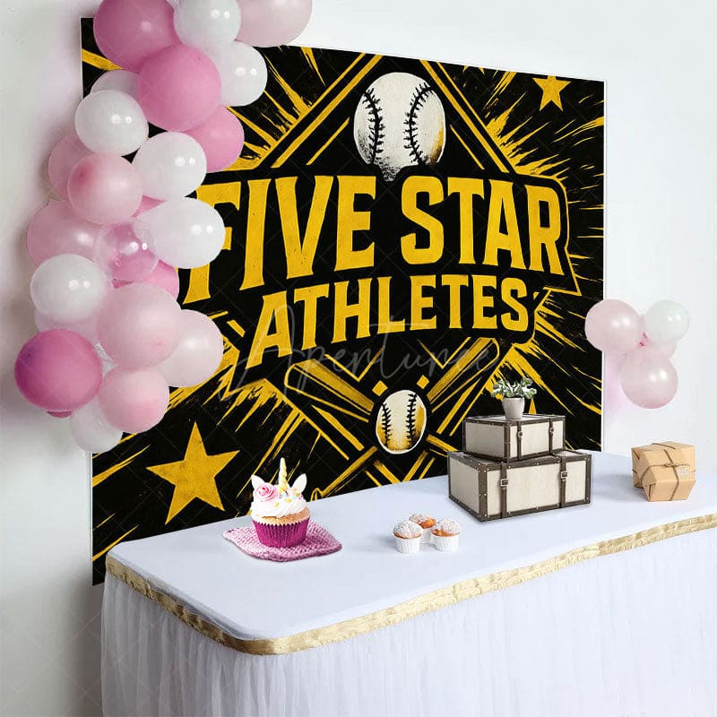 Aperturee - Aperturee Black Star Gold Five Star Athletes Birthday Backdrop