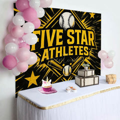 Aperturee - Aperturee Black Star Gold Five Star Athletes Birthday Backdrop