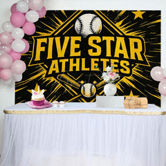 Aperturee - Aperturee Black Star Gold Five Star Athletes Birthday Backdrop