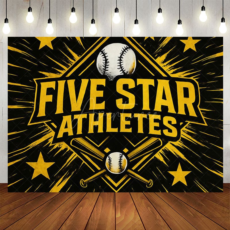 Aperturee - Aperturee Black Star Gold Five Star Athletes Birthday Backdrop