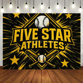 Aperturee - Aperturee Black Star Gold Five Star Athletes Birthday Backdrop