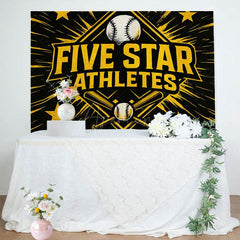 Aperturee - Aperturee Black Star Gold Five Star Athletes Birthday Backdrop