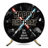 Aperturee - Aperturee Black Starry Galaxy War Round Happy Birthday Backdrop