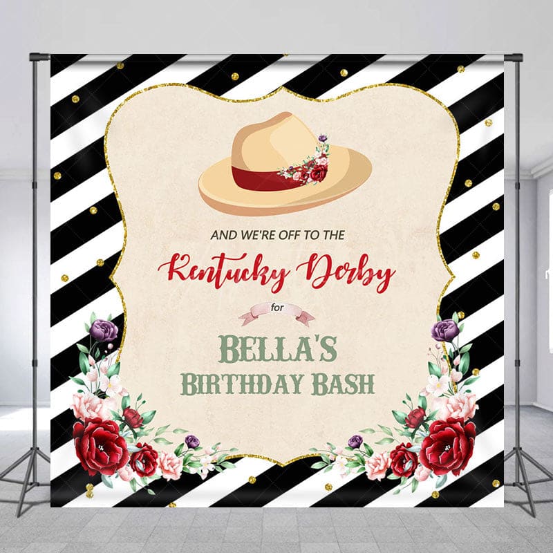 Aperturee - Aperturee Black Stripe Kentucky Derby Custom Birthday Backdrop