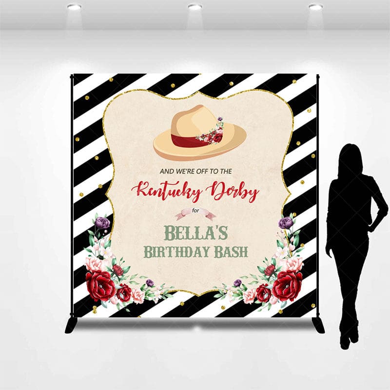 Aperturee - Aperturee Black Stripe Kentucky Derby Custom Birthday Backdrop