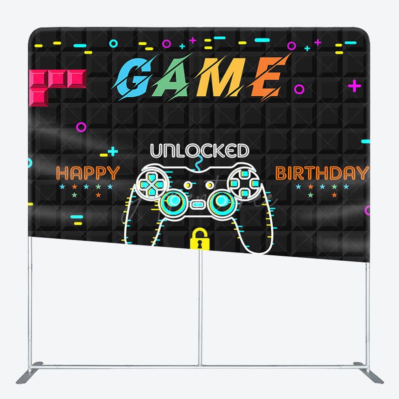 Aperturee - Aperturee Black Tetris Wall Game Birthday Pillow Case Backdrop