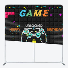 Aperturee - Aperturee Black Tetris Wall Game Birthday Pillow Case Backdrop
