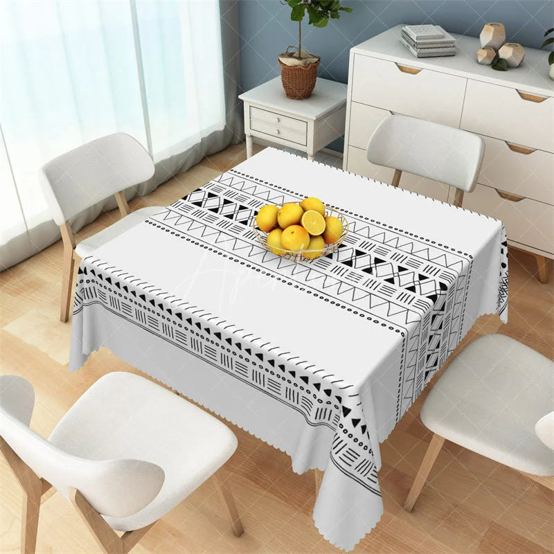 Aperturee - Aperturee Black Tribal Geometric Band Rectangle Tablecloth Modern Boho Pattern Table Cover for Dining