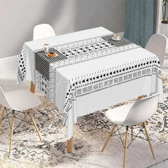 Aperturee - Aperturee Black Tribal Geometric Band Rectangle Tablecloth Modern Boho Pattern Table Cover for Dining