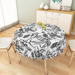 Aperturee - Aperturee Black Tropical Leaf Sketch Round Tablecloth Modern Botanical Jungle Pattern for Summer Decor