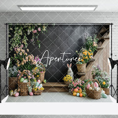 Aperturee - Aperturee Black Wall Floral Bunny Eggs Easter Room Set Backdrop