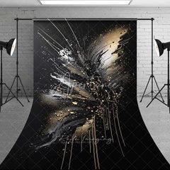 Aperturee - Aperturee Black White and Gold Explosive Art Backdrop Abstract Paint Drips and Splatter Photography Background