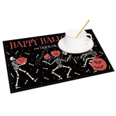 Aperturee - Aperturee Black White and Red Skeletons with Pumpkins Set of 4 Placemats for Spooky Halloween Party Decor