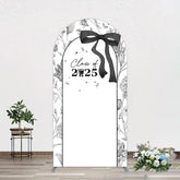 Aperturee - Aperturee Black White Bow Floral Congrats Graduation Arch Backdrop