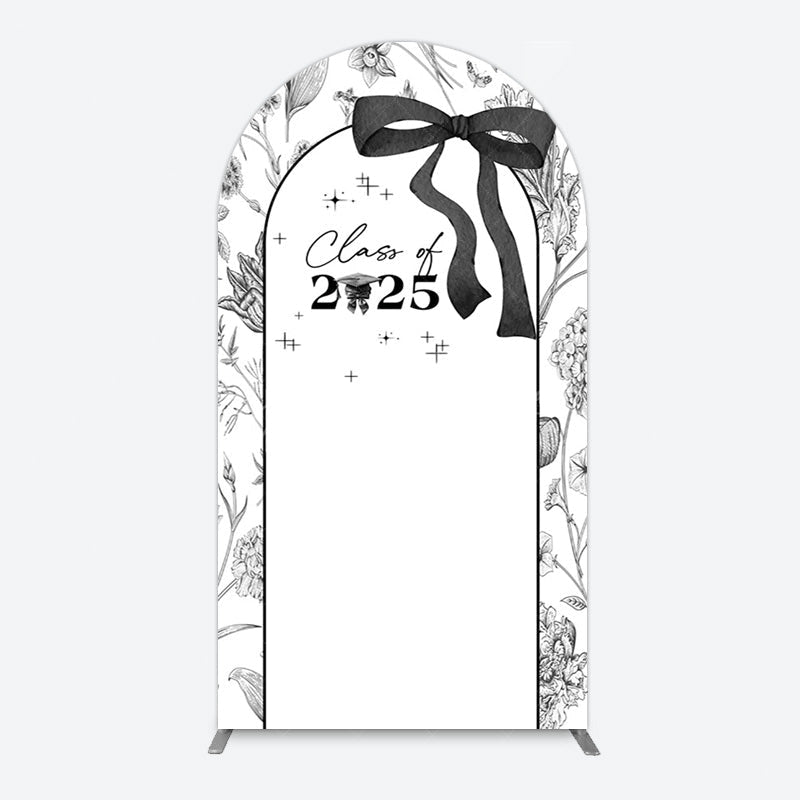 Aperturee - Aperturee Black White Bow Floral Congrats Graduation Arch Backdrop