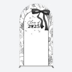 Aperturee - Aperturee Black White Bow Floral Congrats Graduation Arch Backdrop