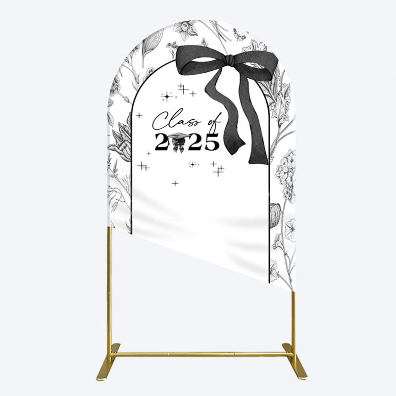 Aperturee - Aperturee Black White Bow Floral Congrats Graduation Arch Backdrop