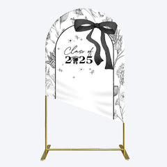 Aperturee - Aperturee Black White Bow Floral Congrats Graduation Arch Backdrop