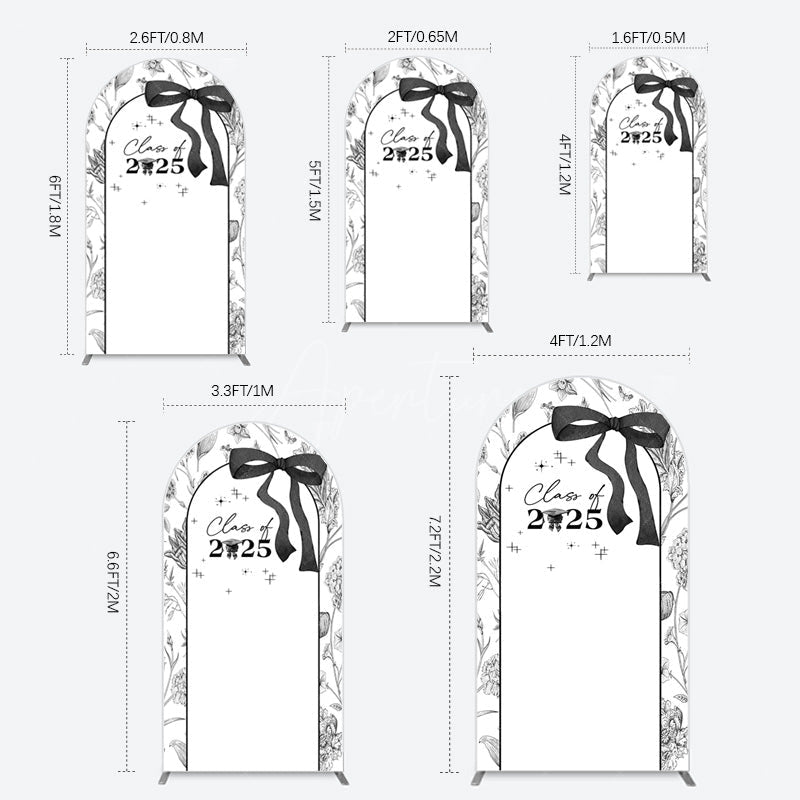 Aperturee - Aperturee Black White Bow Floral Congrats Graduation Arch Backdrop