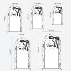 Aperturee - Aperturee Black White Bow Floral Congrats Graduation Arch Backdrop